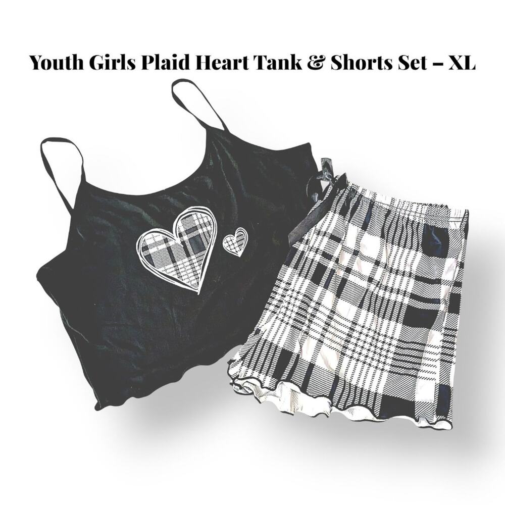 SOLD - Girls Plaid Heart Tank & Shorts Set – Youth XL Lounge/Sleepwear - NWOT